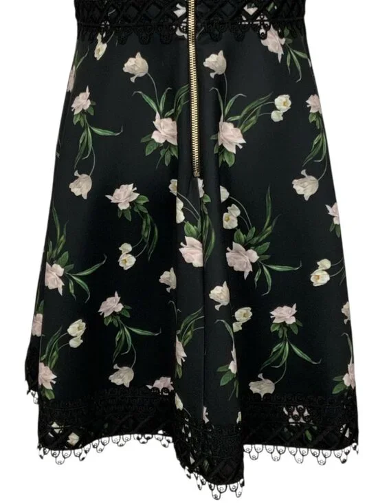 Ted Baker Nolla Printed Skater Dress 3 US/M Black Floral - Picture 13 of 15